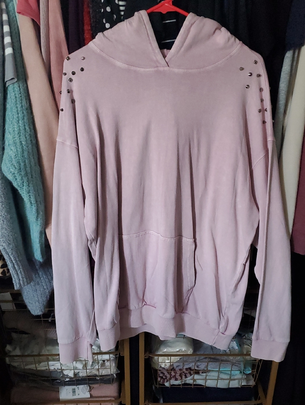 Easel Light Pink Studded Hoodie 24" PTP